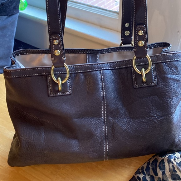 Coach purse bag F-19044 leather brown 12(14)x9x4” pre-owned - Picture 3 of 17